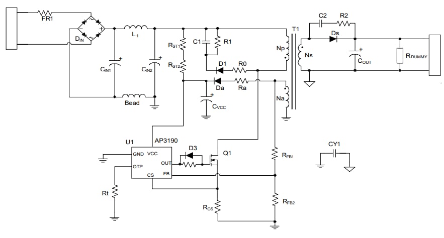 应用电路图 - Diodes Incorporated AP3190x交流/直流电源控制器